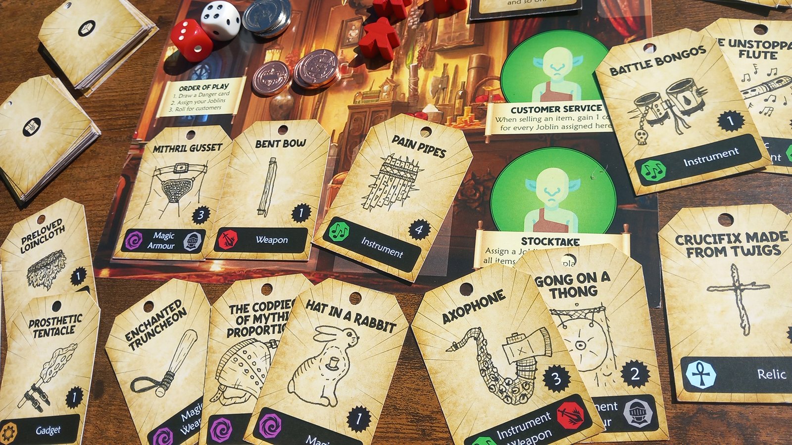 Dungeon Shopkeeper prototype magical item and weapon cards